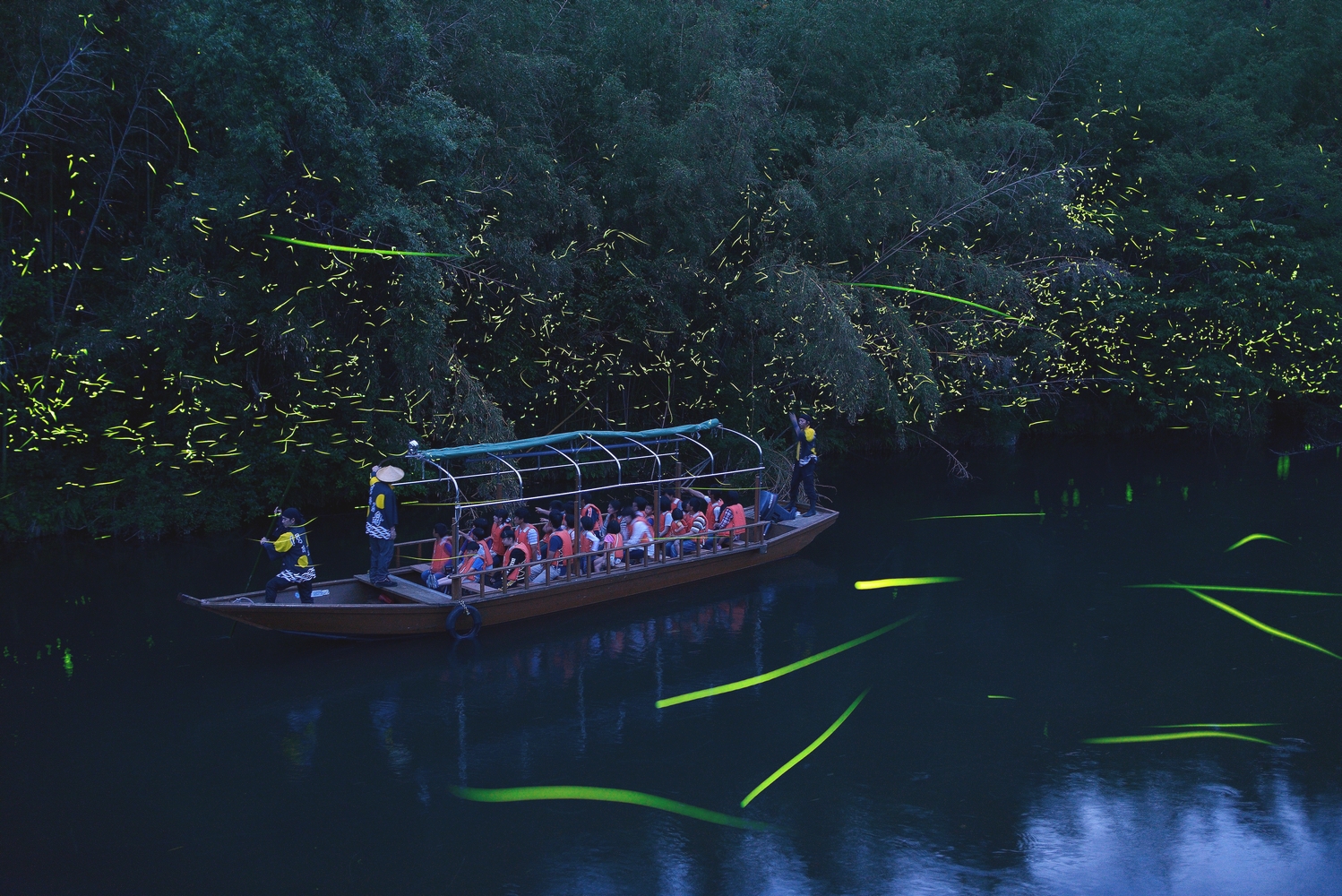 Hotaru-bune firefly boat on the Koyagawa River in Toyota-cho, Shimonoseki