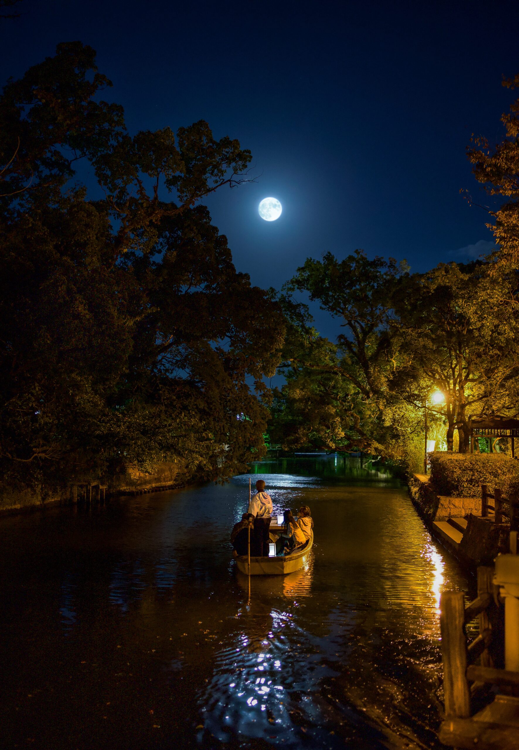Yanagawa lantern boat on the canal at night