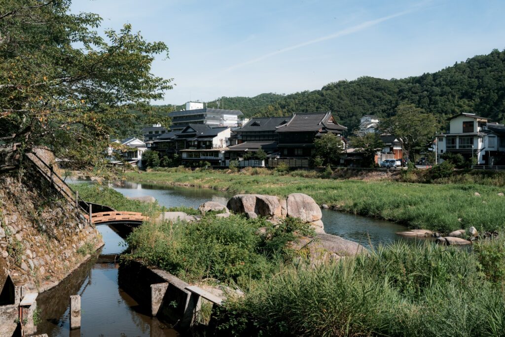 A quiet summer morning in Misasa by Mitoku River